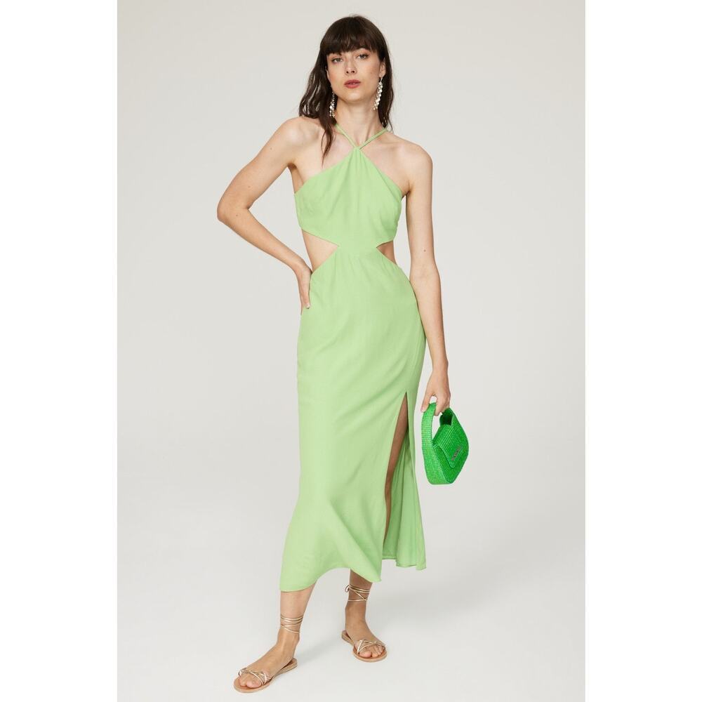 LOUNA Green Halter Cutout Middle Side Slit Midi Dress Size Small